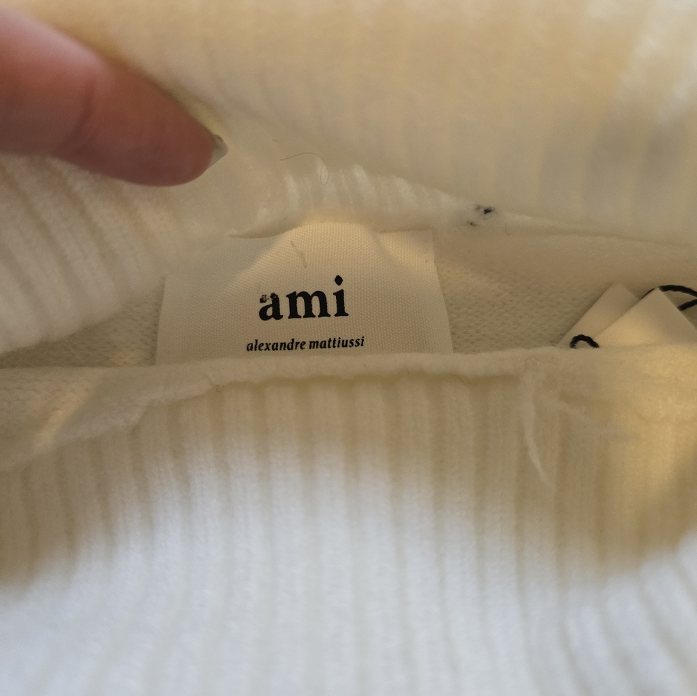 AMI Paris Funnel Neck Lurex-Striped White and Silver Sweater Size Small - Picture 7 of 11